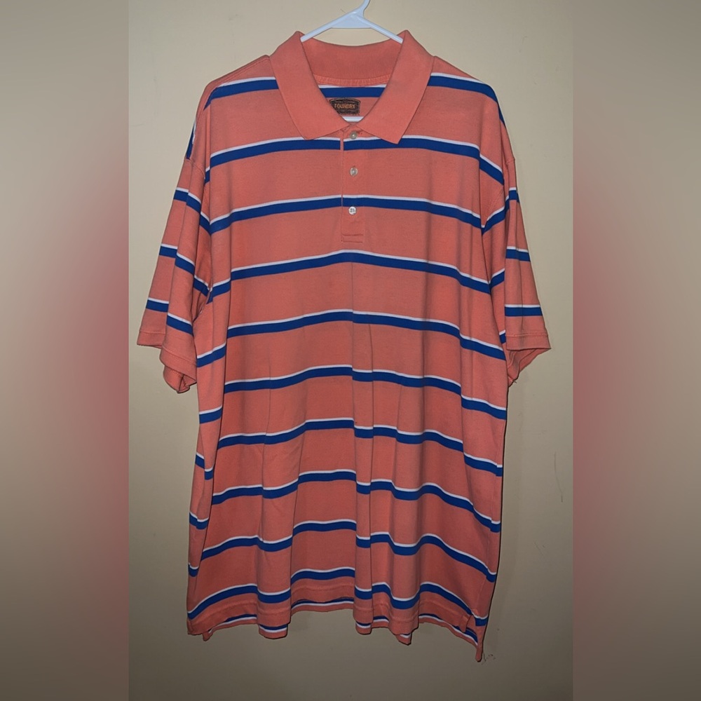 Men's Striped Polo Shirt - Coral and Blue